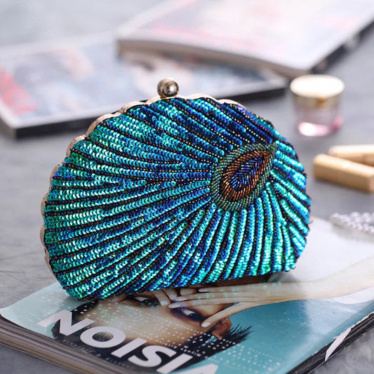 Shell Shape Sequin Clutch Bag - Women's Retro Party Evening Purse Handbags The