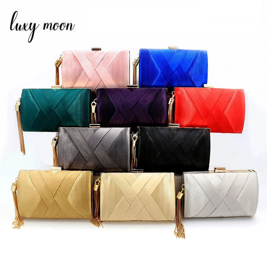 Metal Tassel Minaudiere Clutch - Women's Party Handbag with Chain Strap Handbags The