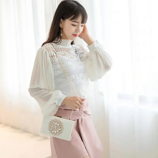 White Crystal Bridal Clutch - Women's Small Crossbody Evening Bag Handbags The