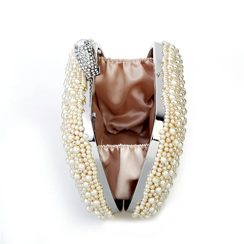 Pearl Ring Beaded Evening Bag - Women's Bridal Dinner Clutch Handbags The