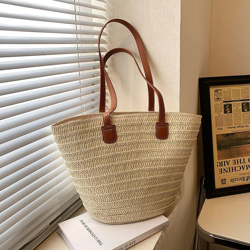 Straw Woven Beach Tote - Women's Large Shopper Bag for Summer Getaways Handbags The