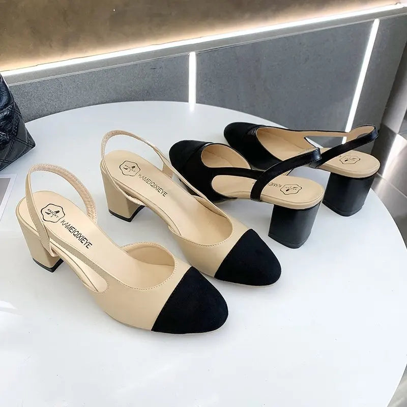 Retro Square-Toe Mule Heels - Women's Elegant Wedding Sandal displayed on a model in stylish outfit.