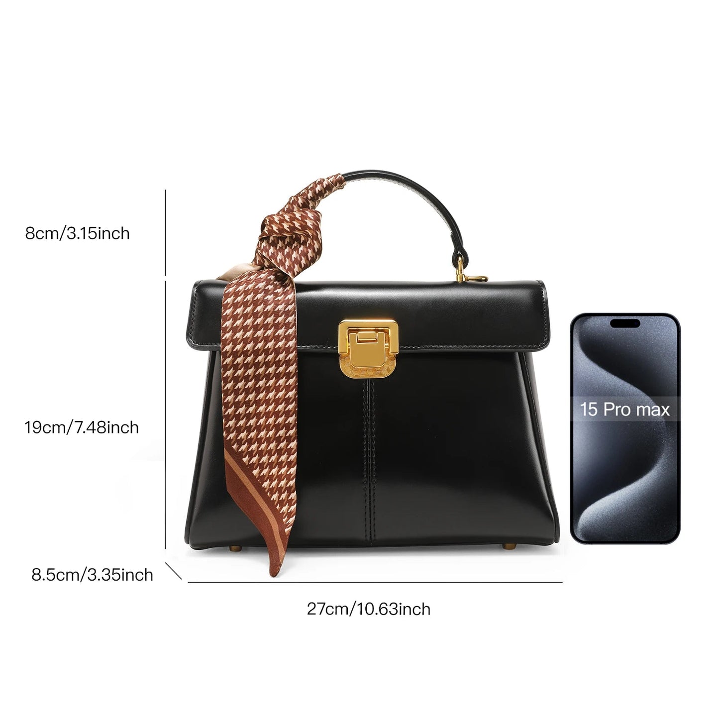 Scarf Accent Leather Handbag - Women's Structured Shoulder Bag for Commuting Handbags The