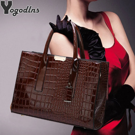 Patent Alligator Satchel - Women's Retro Crossbody Bag for Daily Wear Handbags The