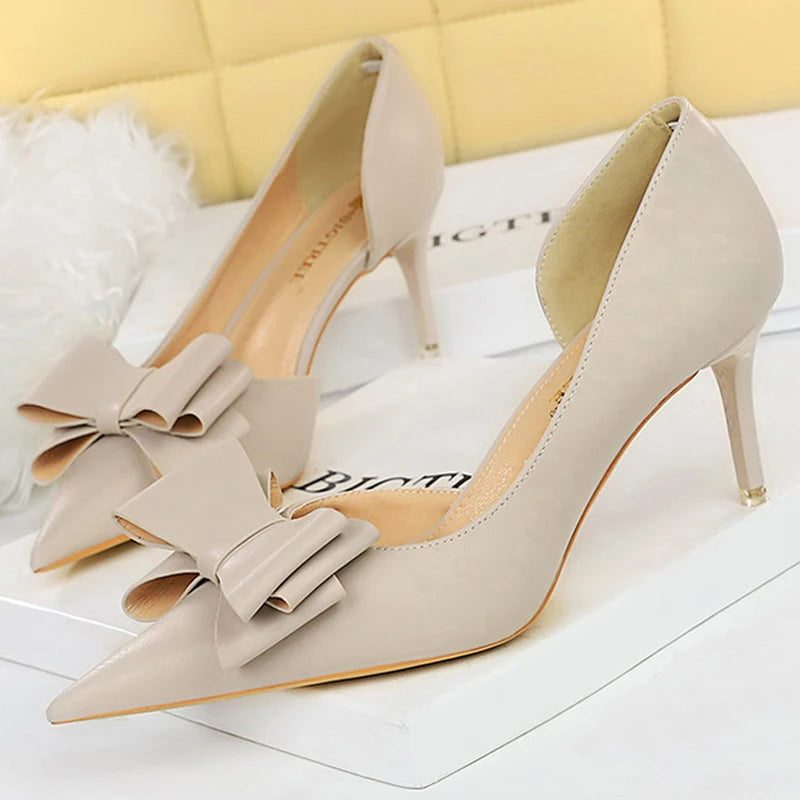 Bow Pointed-Toe 10.5CM Stiletto Pumps - Women's Classic Party Heels Handbags The