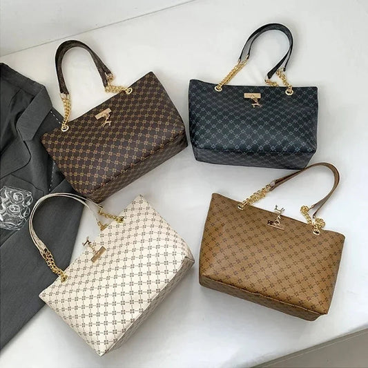 Soft-Texture Geometric Tote Bag - Women's Large-Capacity PU Leather Shoulder Handbag Handbags The