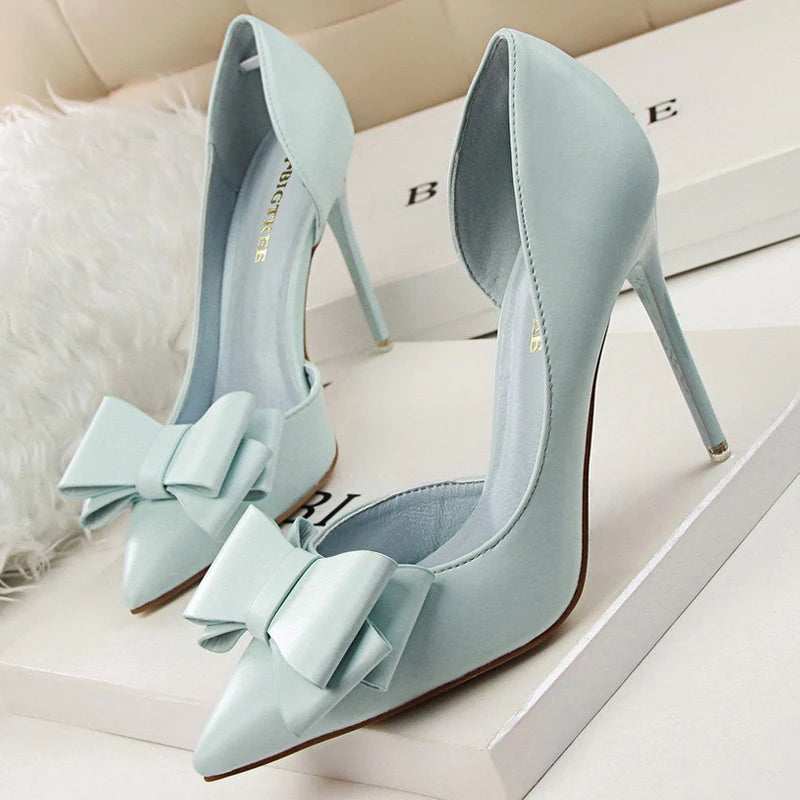 Bow Pointed-Toe 10.5CM Stiletto Pumps - Women's Classic Party Heels Handbags The
