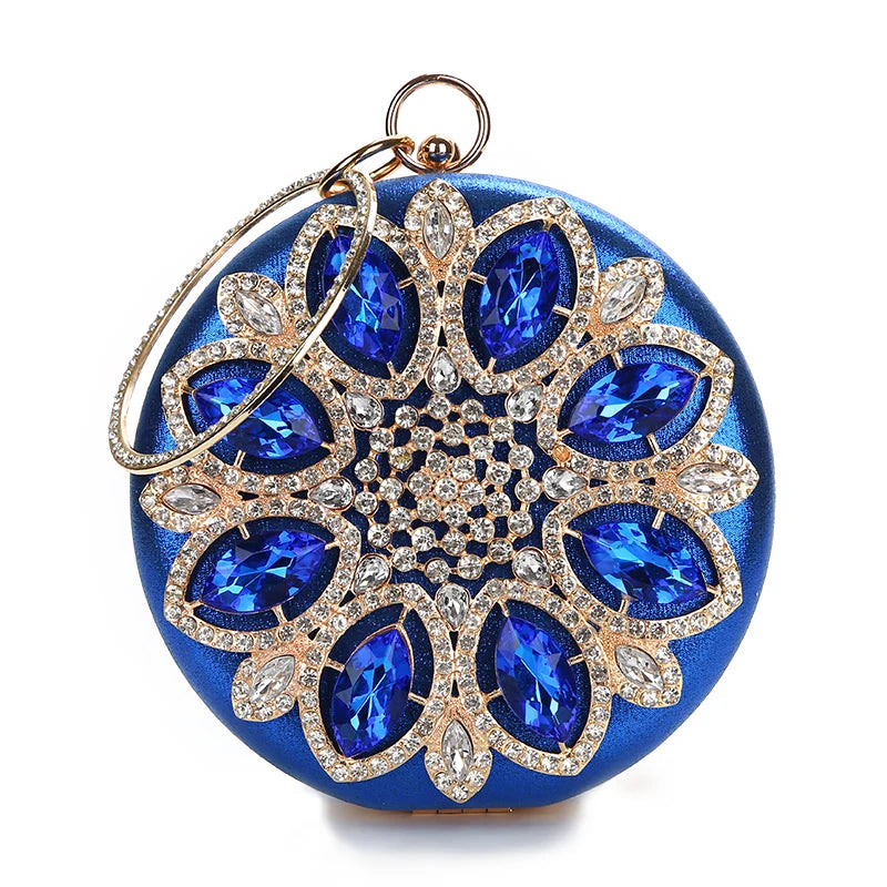 Crystal Round Clutch Bag - Women's Chain Wedding Evening Purse Handbags The