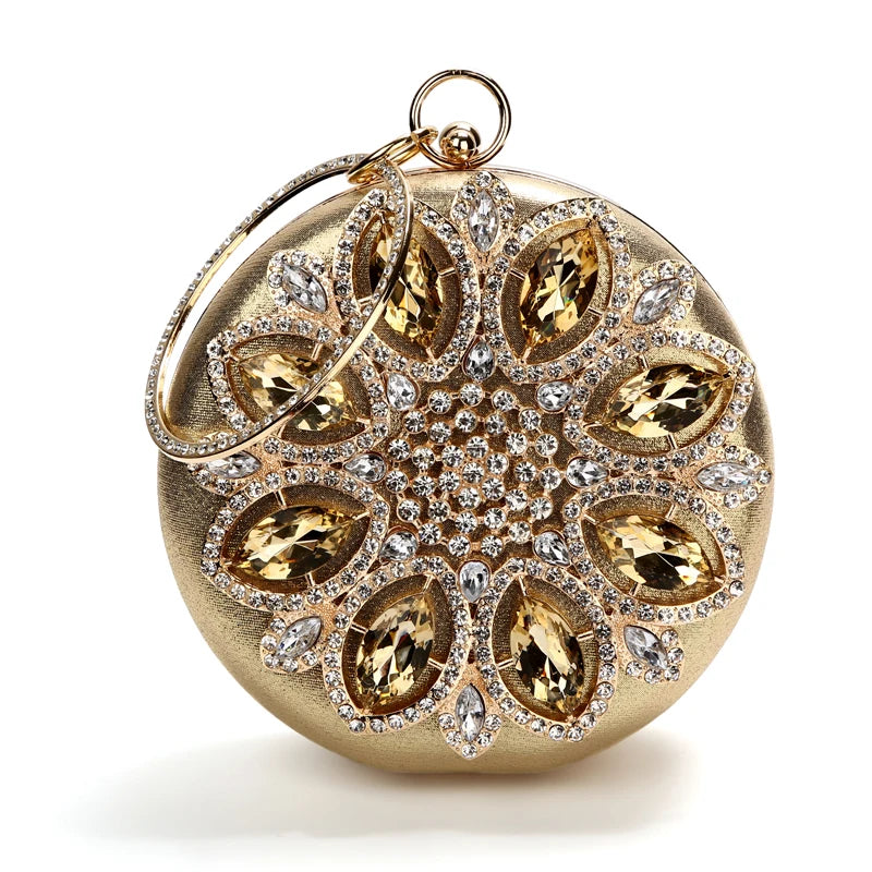 Crystal Round Clutch Bag - Women's Chain Wedding Evening Purse Handbags The