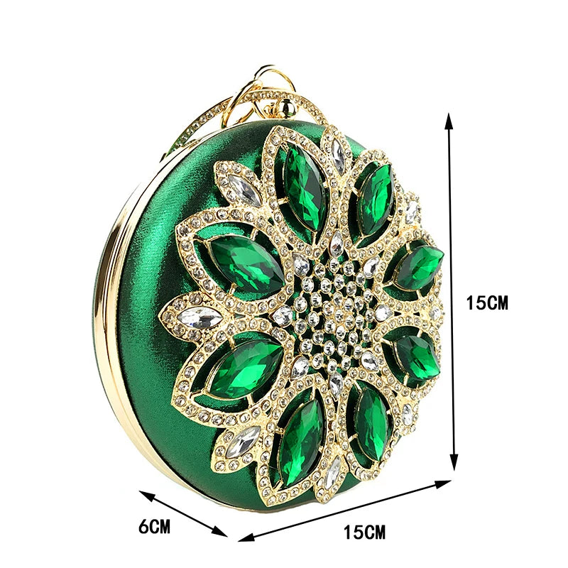 Crystal Round Clutch Bag - Women's Chain Wedding Evening Purse Handbags The