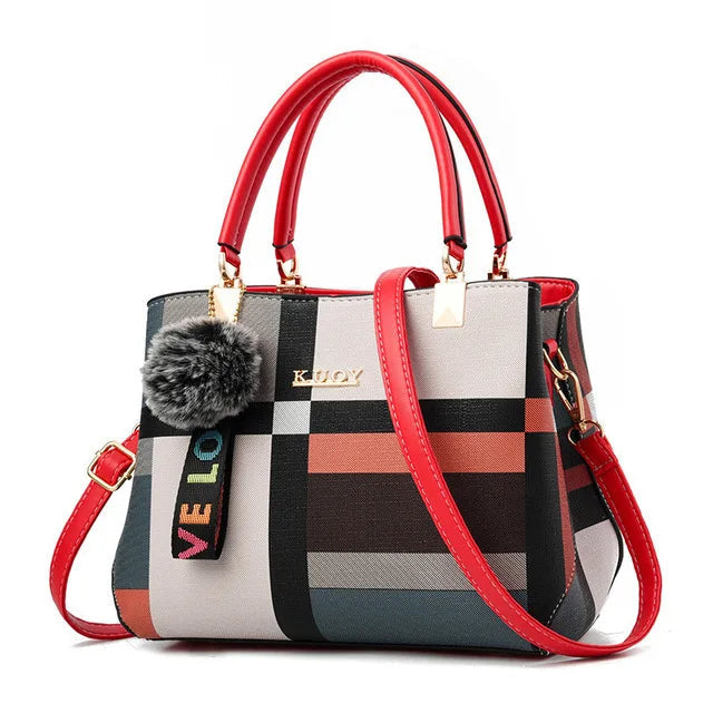 Plaid Patchwork Satchel Bag - Women's Luxury PU Leather Shoulder & Messenger Tote Handbags The