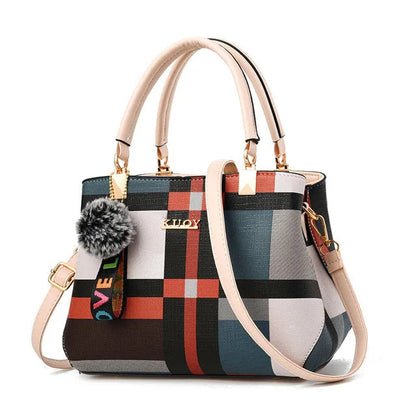 Plaid Patchwork Satchel Bag - Women's Luxury PU Leather Shoulder & Messenger Tote Handbags The