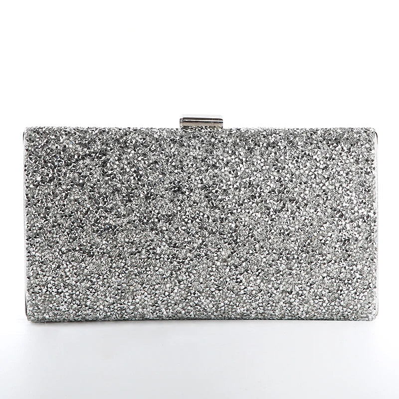 Diamond Sequin Evening Clutch - Women's Two-Chain Wedding Purse Handbags The