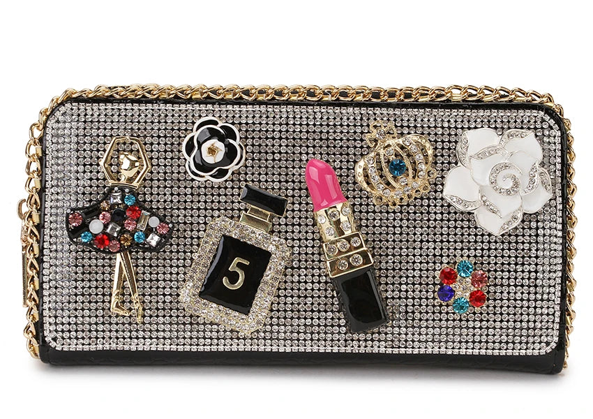 Diamond Accent Long Clutch Wallet - Women's Large Organizer Purse Handbags The