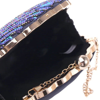 Shell Shape Sequin Clutch Bag - Women's Retro Party Evening Purse Handbags The