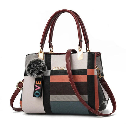 Plaid Patchwork Satchel Bag - Women's Luxury PU Leather Shoulder & Messenger Tote Handbags The