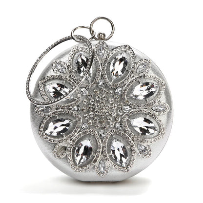 Crystal Round Clutch Bag - Women's Chain Wedding Evening Purse Handbags The