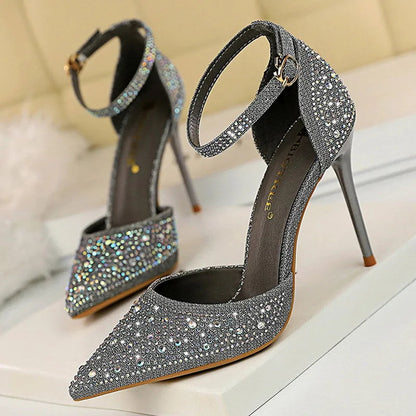 Rhinestone Wedding Heels - Women's 10CM Dress Sandals Handbags The