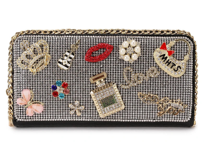 Diamond Accent Long Clutch Wallet - Women's Large Organizer Purse Handbags The