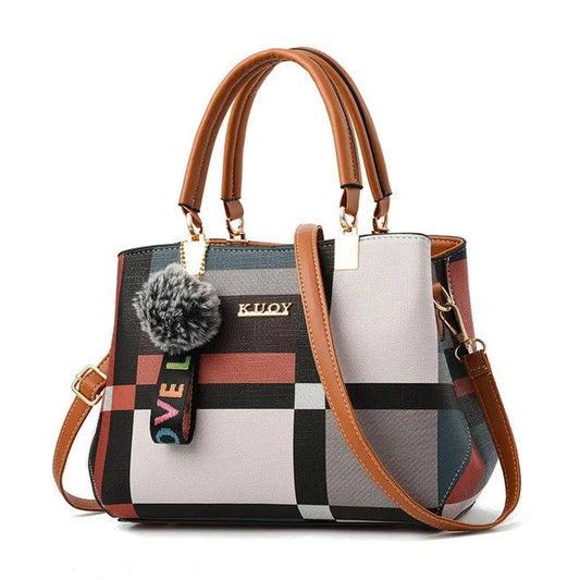 Plaid Patchwork Satchel Bag - Women's Luxury PU Leather Shoulder & Messenger Tote Handbags The