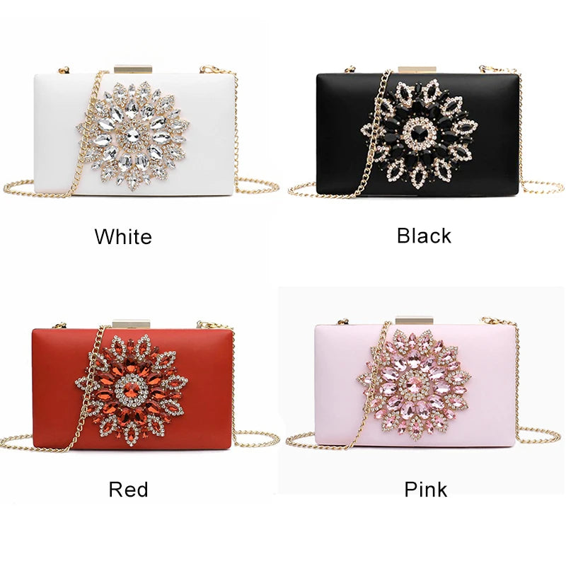 White Crystal Bridal Clutch - Women's Small Crossbody Evening Bag Handbags The