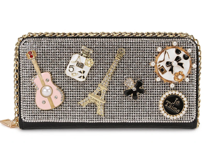 Diamond Accent Long Clutch Wallet - Women's Large Organizer Purse Handbags The
