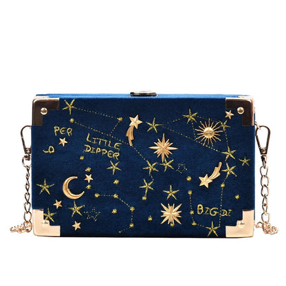 Embroidered Box Clutch Bag - Women's Chain Crossbody Evening Purse Handbags The
