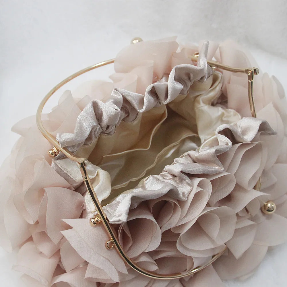 Floral Champagne Handbag - Women's Bridal Day-to-Evening Clutch Handbags The