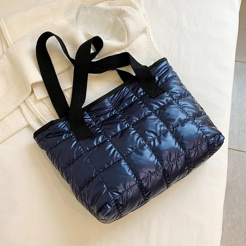 Quilted Padded Tote Bag - Women's Large-Capacity Lightweight Shoulder Shopper Handbags The