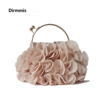 Floral Champagne Handbag - Women's Bridal Day-to-Evening Clutch Handbags The