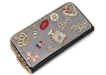 Diamond Accent Long Clutch Wallet - Women's Large Organizer Purse Handbags The