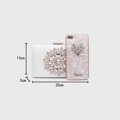 White Crystal Bridal Clutch - Women's Small Crossbody Evening Bag Handbags The