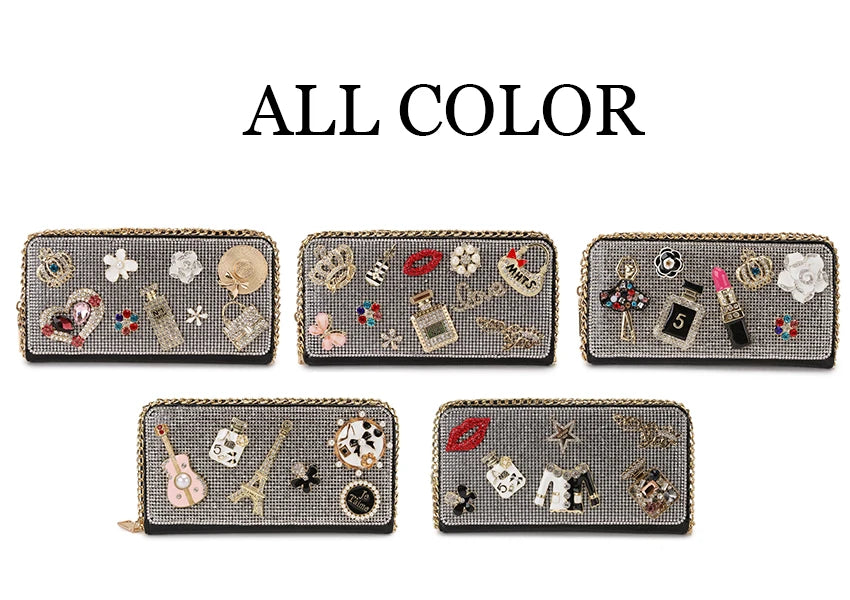 Diamond Accent Long Clutch Wallet - Women's Large Organizer Purse Handbags The