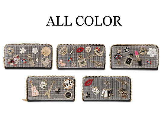 Diamond Accent Long Clutch Wallet - Women's Large Organizer Purse Handbags The