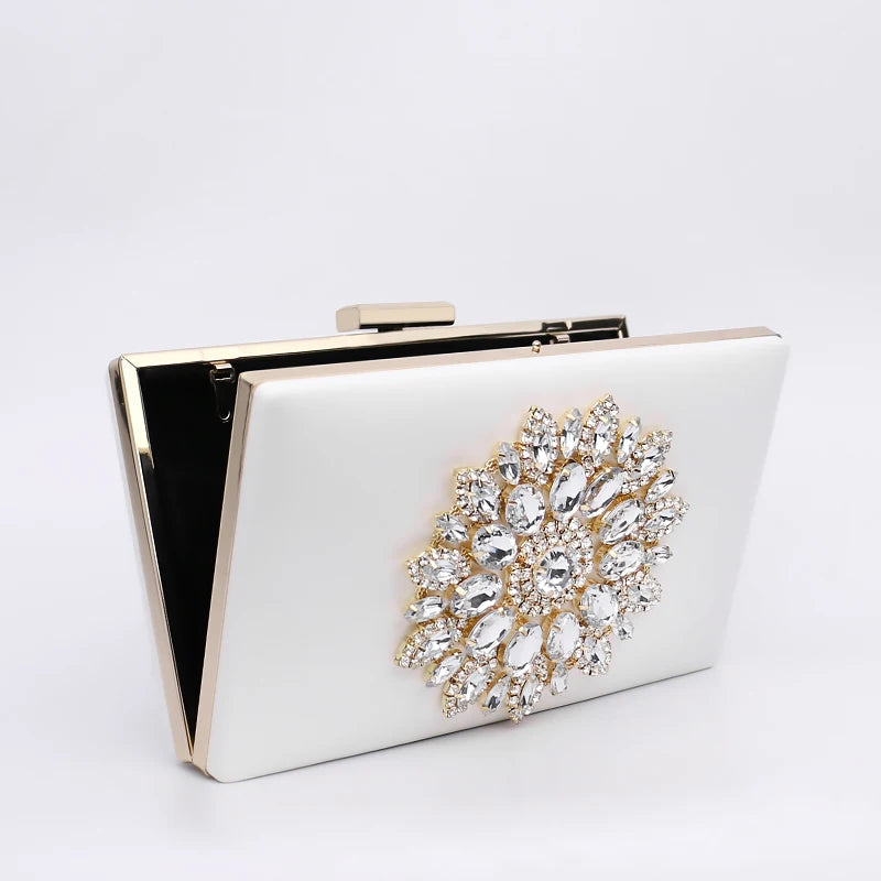 White Crystal Bridal Clutch - Women's Small Crossbody Evening Bag Handbags The