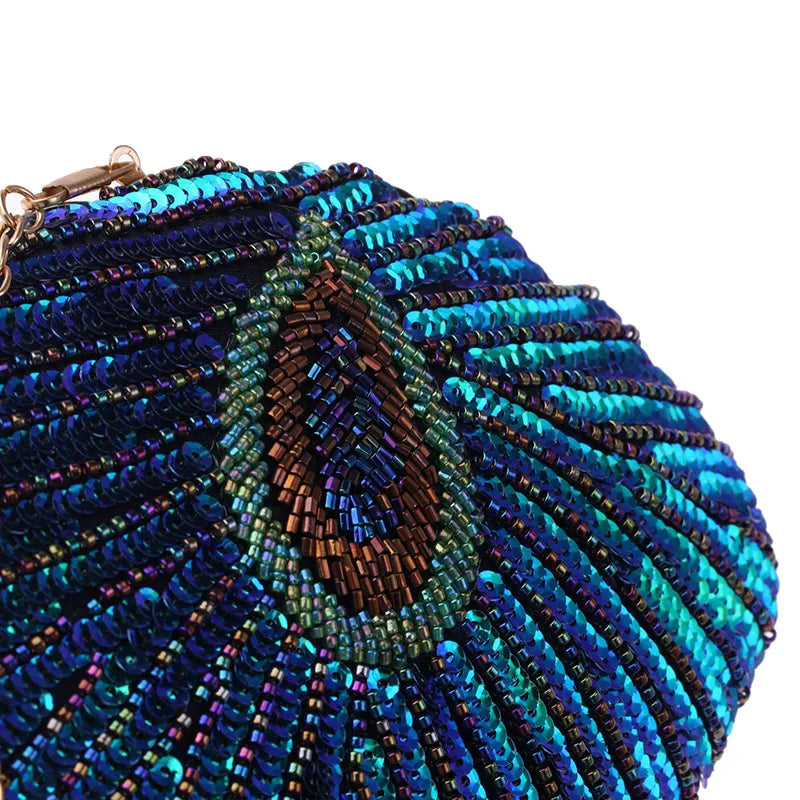 Shell Shape Sequin Clutch Bag - Women's Retro Party Evening Purse Handbags The