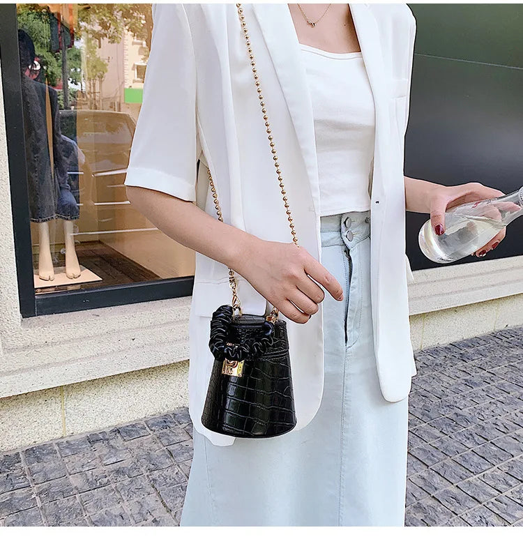 Crocodile Pattern Bucket Bag - Women's Structured Crossbody Purse for Daily Wear Handbags The