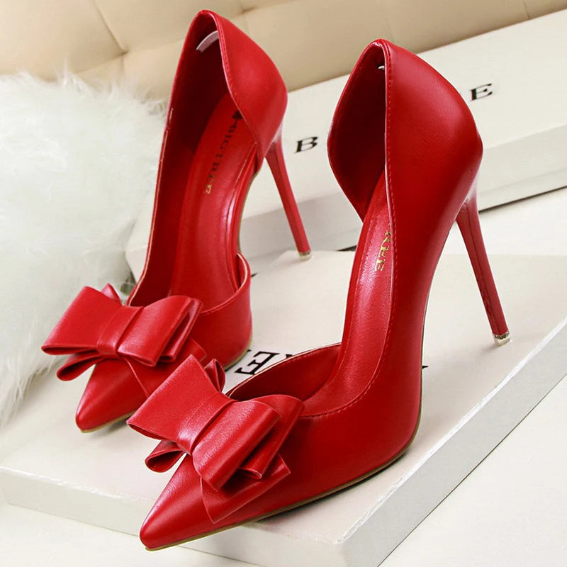 Bow Pointed-Toe 10.5CM Stiletto Pumps - Women's Classic Party Heels Handbags The