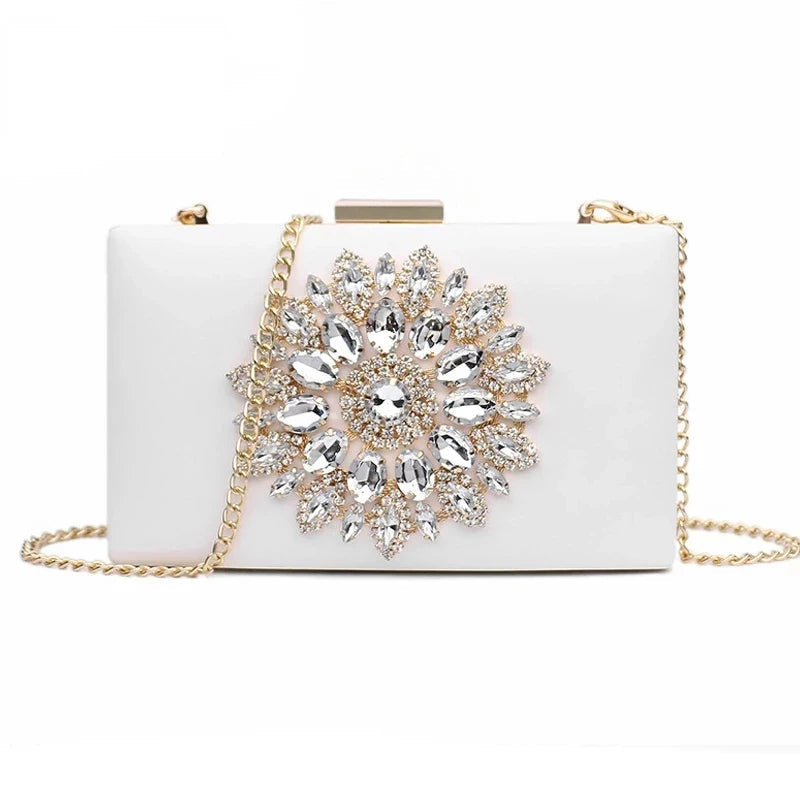 White Crystal Bridal Clutch - Women's Small Crossbody Evening Bag Handbags The