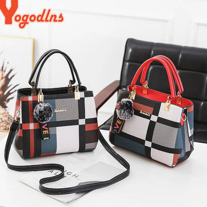 Plaid Patchwork Satchel Bag - Women's Luxury PU Leather Shoulder & Messenger Tote Handbags The