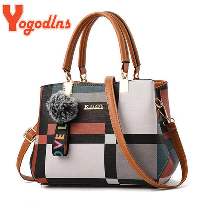 Plaid Patchwork Satchel Bag - Women's Luxury PU Leather Shoulder & Messenger Tote Handbags The