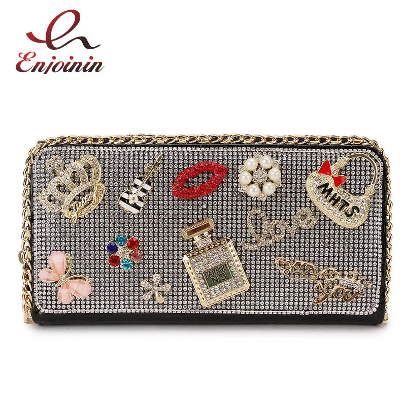 Diamond Accent Long Clutch Wallet - Women's Large Organizer Purse Handbags The