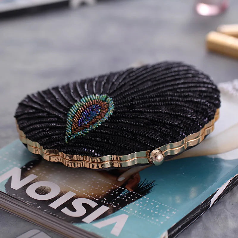 Shell Shape Sequin Clutch Bag - Women's Retro Party Evening Purse Handbags The