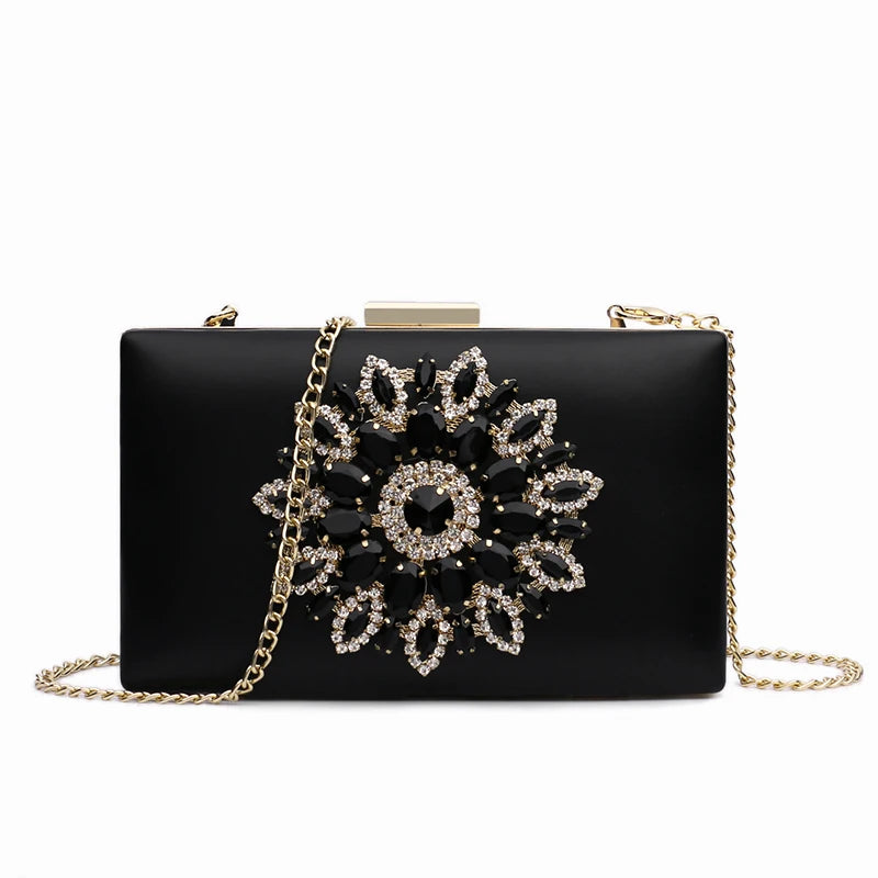 White Crystal Bridal Clutch - Women's Small Crossbody Evening Bag Handbags The