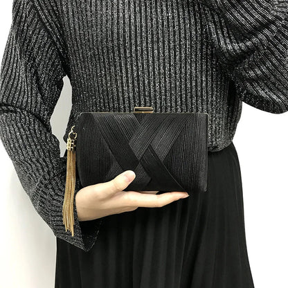 Metal Tassel Minaudiere Clutch - Women's Party Handbag with Chain Strap Handbags The