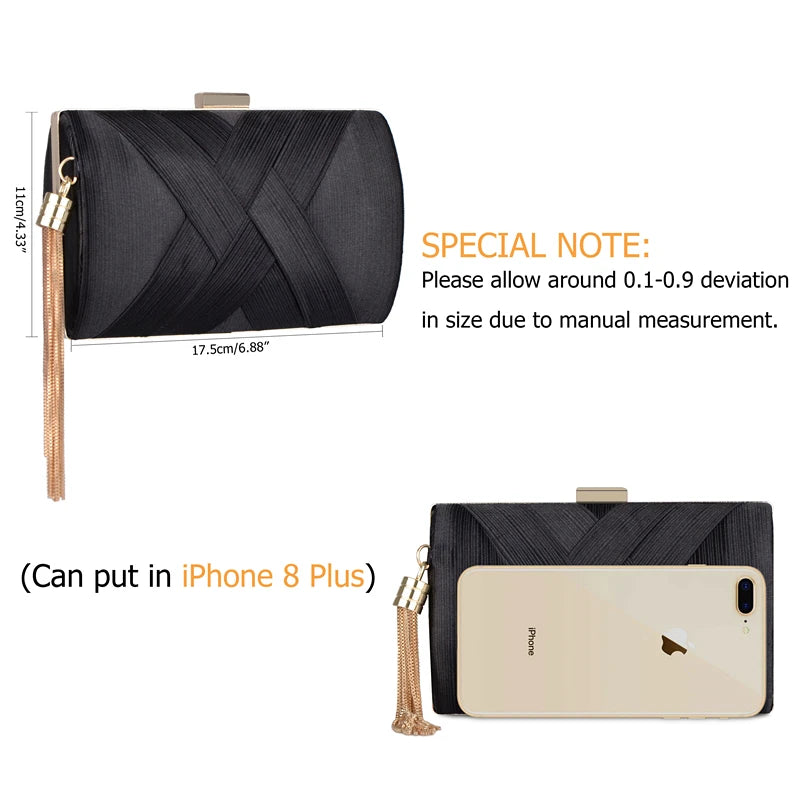 Metal Tassel Minaudiere Clutch - Women's Party Handbag with Chain Strap Handbags The