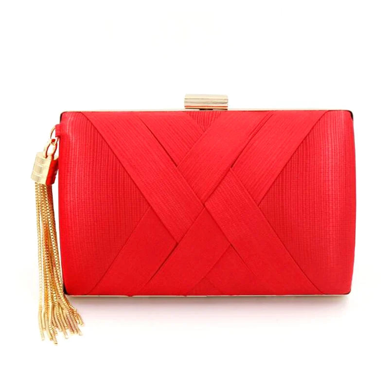 Metal Tassel Minaudiere Clutch - Women's Party Handbag with Chain Strap Handbags The