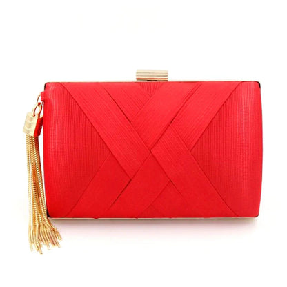 Metal Tassel Minaudiere Clutch - Women's Party Handbag with Chain Strap Handbags The