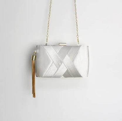 Metal Tassel Minaudiere Clutch - Women's Party Handbag with Chain Strap Handbags The