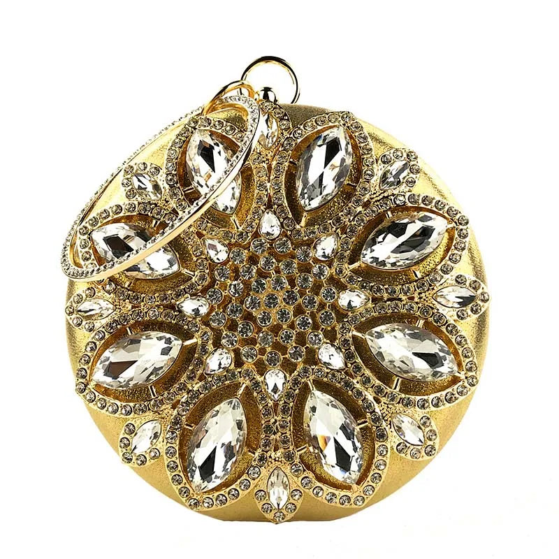 Crystal Round Clutch Bag - Women's Chain Wedding Evening Purse Handbags The